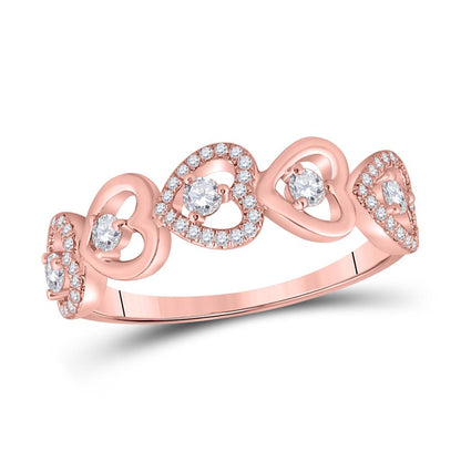 10k Rose Gold Round Diamond Heart Band Ring 3/8 Cttw