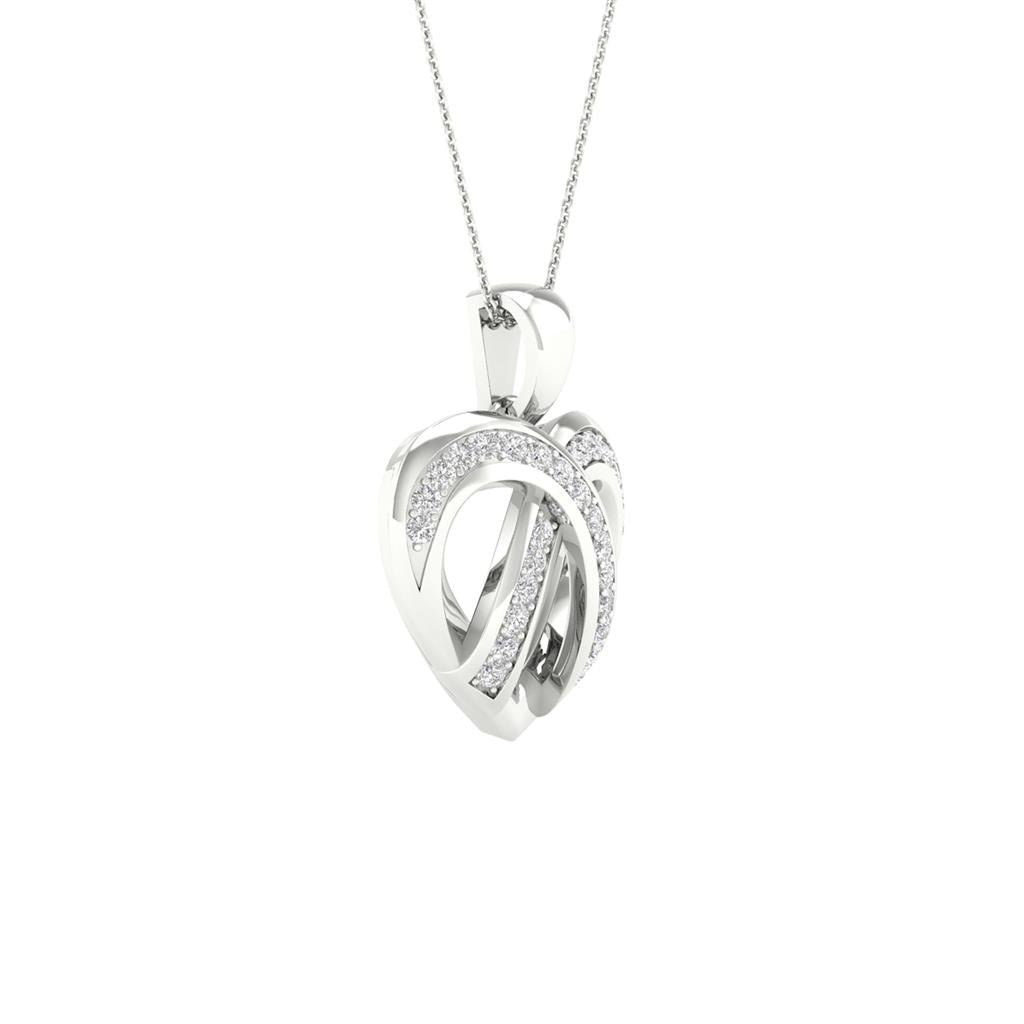 14k White Gold Round Diamond Heart Pendant 1/10 Cttw