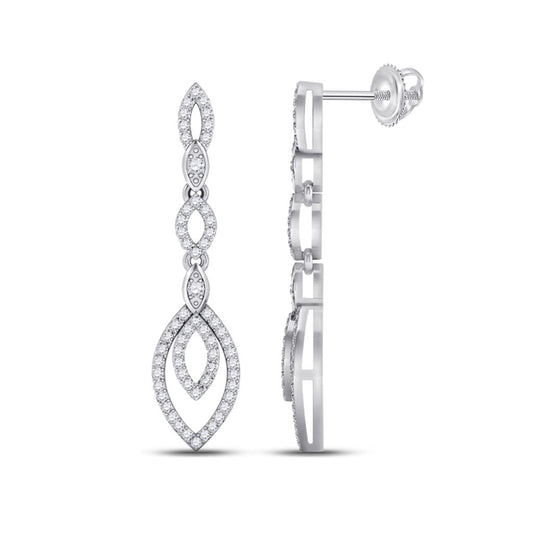 14k White Gold Round Diamond Dangle Earrings 1/3 Cttw