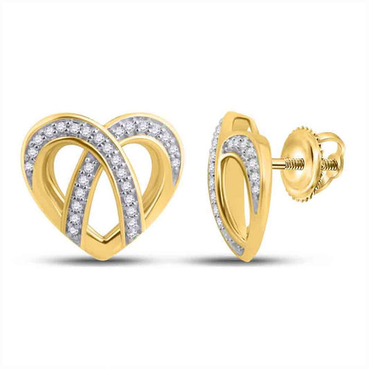 10k Yellow Gold Round Diamond Heart Earrings 1/5 Cttw