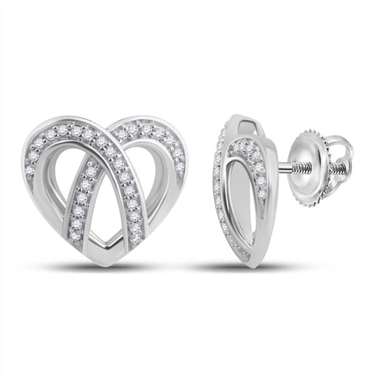14k White Gold Round Diamond Heart Earrings 1/5 Cttw
