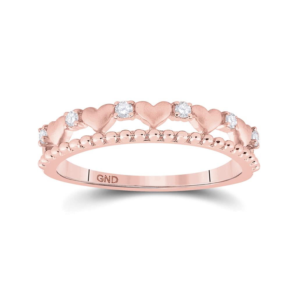 10k Rose Gold Round Diamond Heart Band Ring 1/10 Cttw