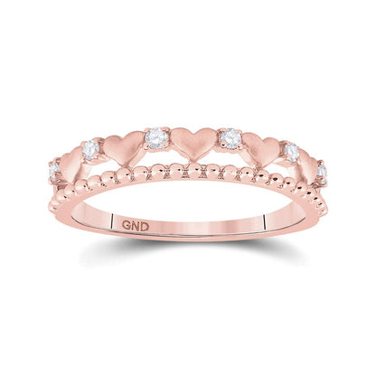 10k Rose Gold Round Diamond Heart Band Ring 1/10 Cttw