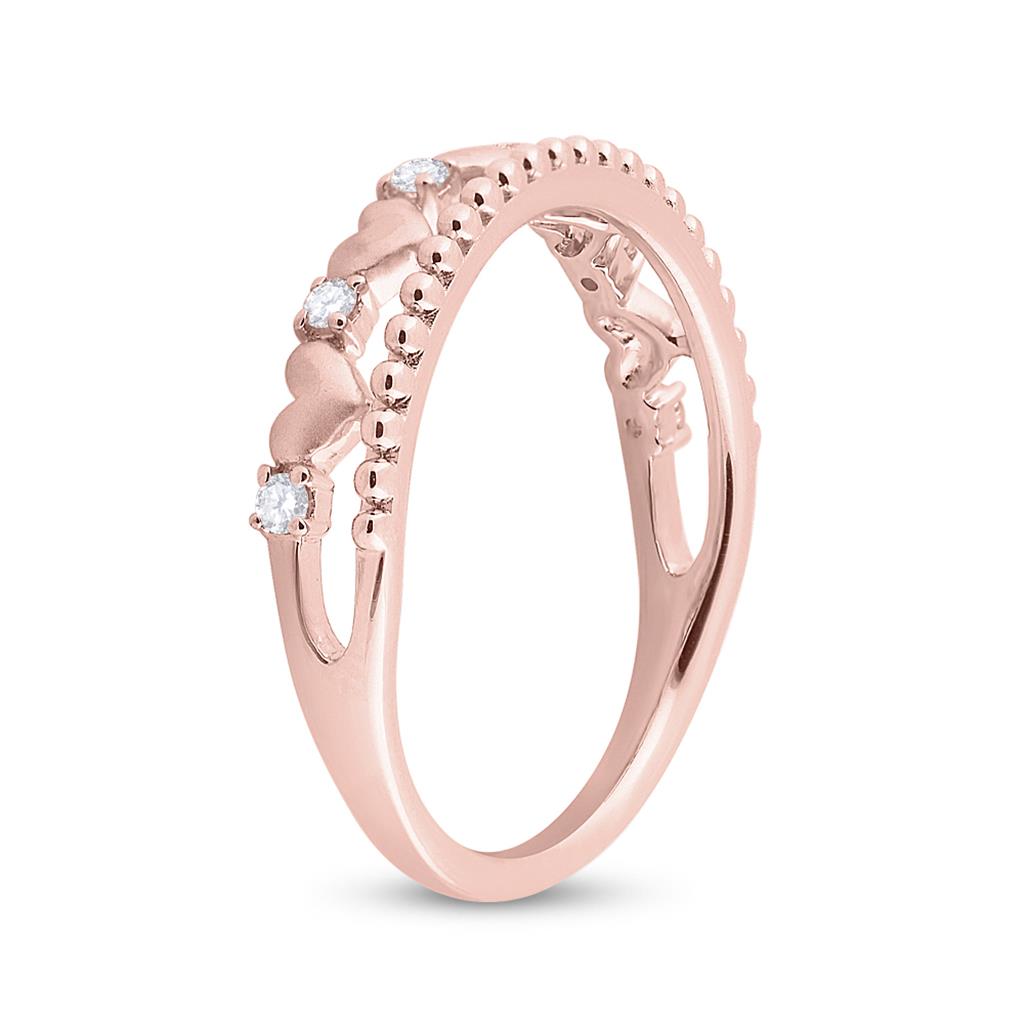 10k Rose Gold Round Diamond Heart Band Ring 1/10 Cttw