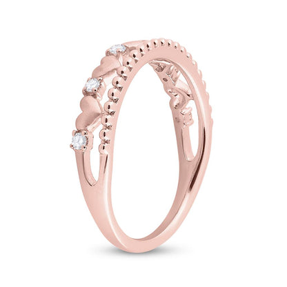 10k Rose Gold Round Diamond Heart Band Ring 1/10 Cttw