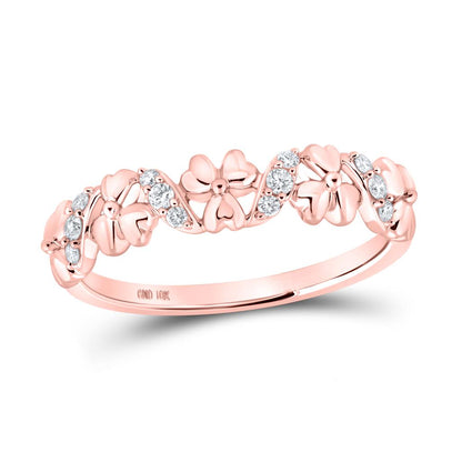 10k Rose Gold Round Diamond Flower Band Ring 1/8 Cttw