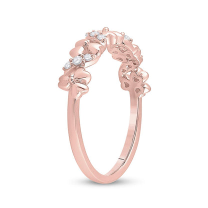 10k Rose Gold Round Diamond Flower Band Ring 1/8 Cttw