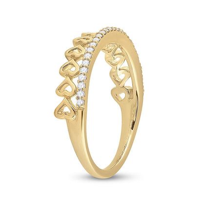 10k Yellow Gold Round Diamond Heart Band Ring 1/6 Cttw
