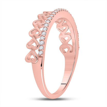 10k Rose Gold Round Diamond Heart Band Ring 1/6 Cttw