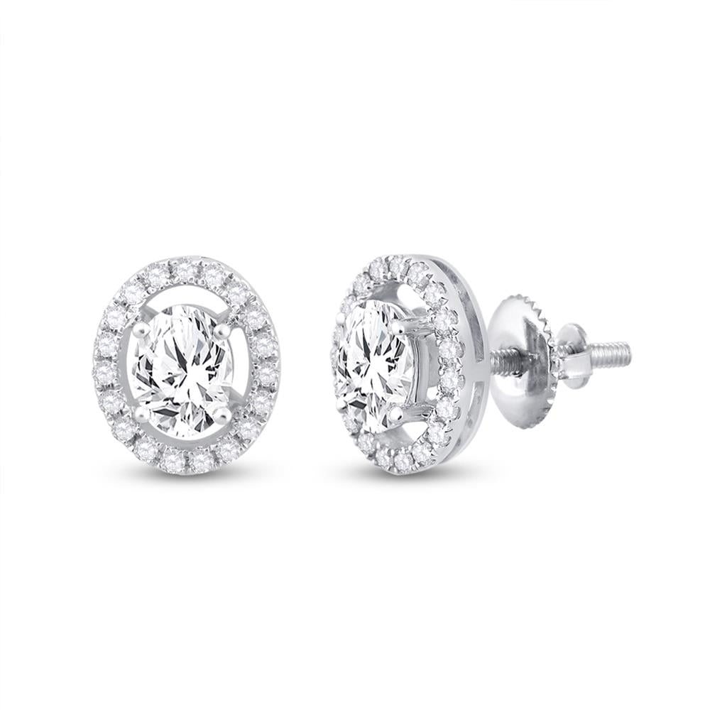 14k White Gold Oval Diamond Solitaire Stud Earrings 1-1/4 Cttw