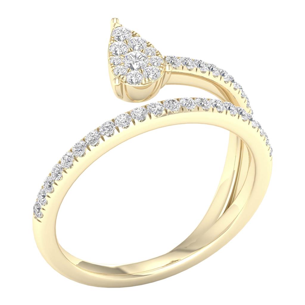 10k Yellow Gold Round Diamond Pear Teardrop Spiral Band Ring 1/3 Cttw