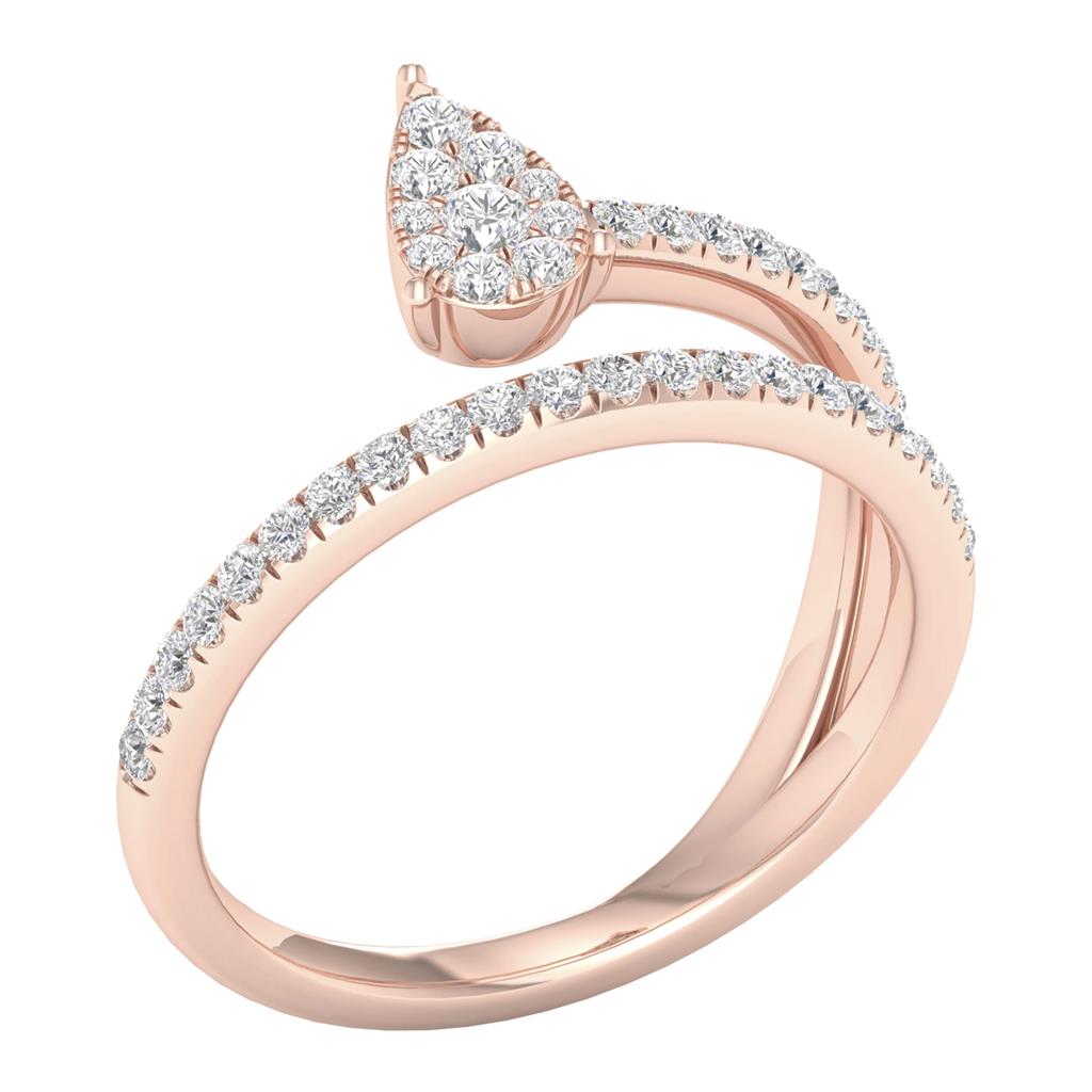 10k Rose Gold Round Diamond Pear Teardrop Spiral Band Ring 1/3 Cttw