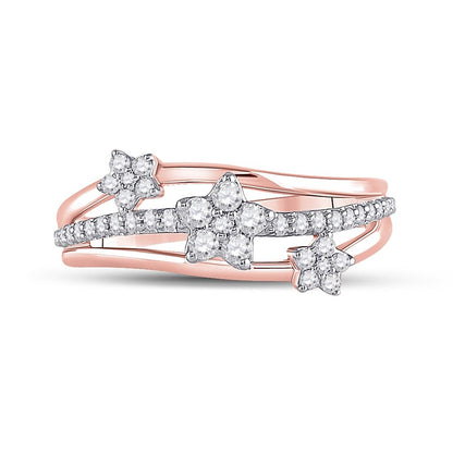 10k Rose Gold Round Diamond Flower Star Band Ring 1/3 Cttw