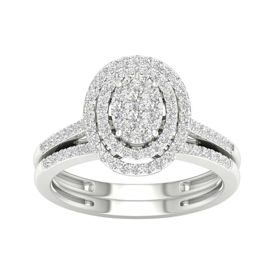 14k White Gold Round Diamond Oval Bridal Wedding Ring Set 1/2 Cttw