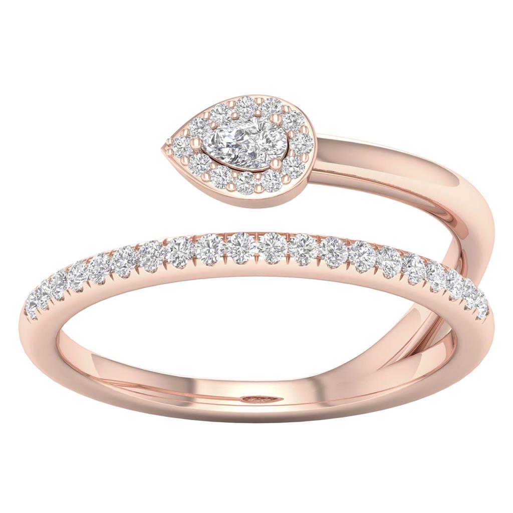 14k Rose Gold Pear Diamond Spiral Teardrop Band Ring 1/4 Cttw