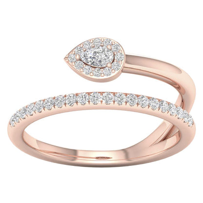 14k Rose Gold Pear Diamond Spiral Teardrop Band Ring 1/4 Cttw