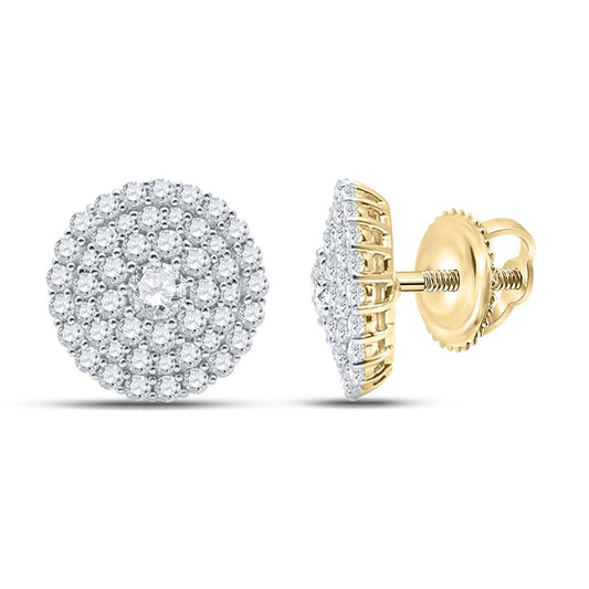 14k Yellow Gold Round Diamond Cluster Earrings 1 Cttw