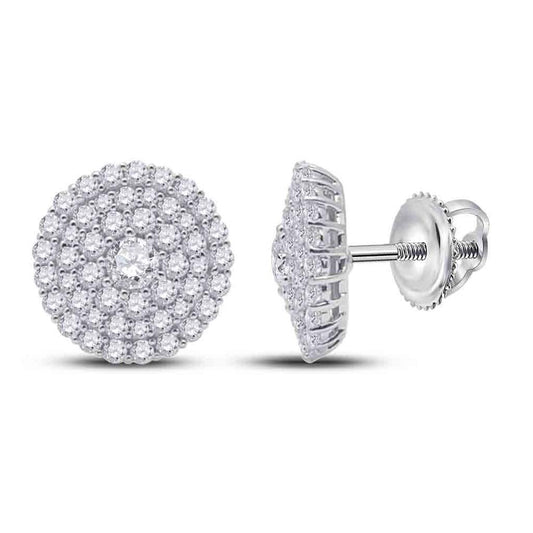 14k White Gold Round Diamond Cluster Earrings 1 Cttw