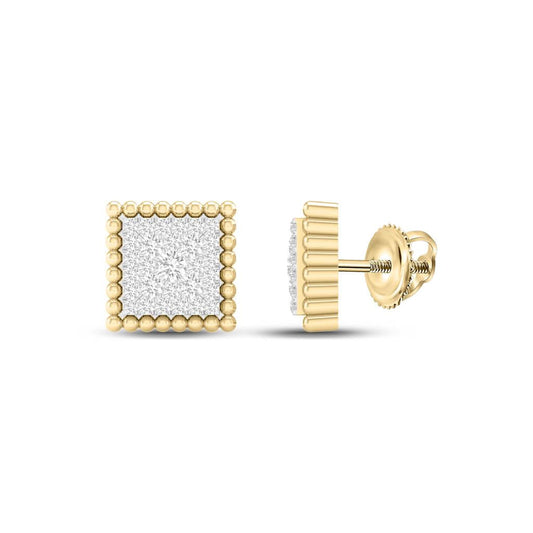 10k Yellow Gold Round Diamond Square Earrings 1/4 Cttw