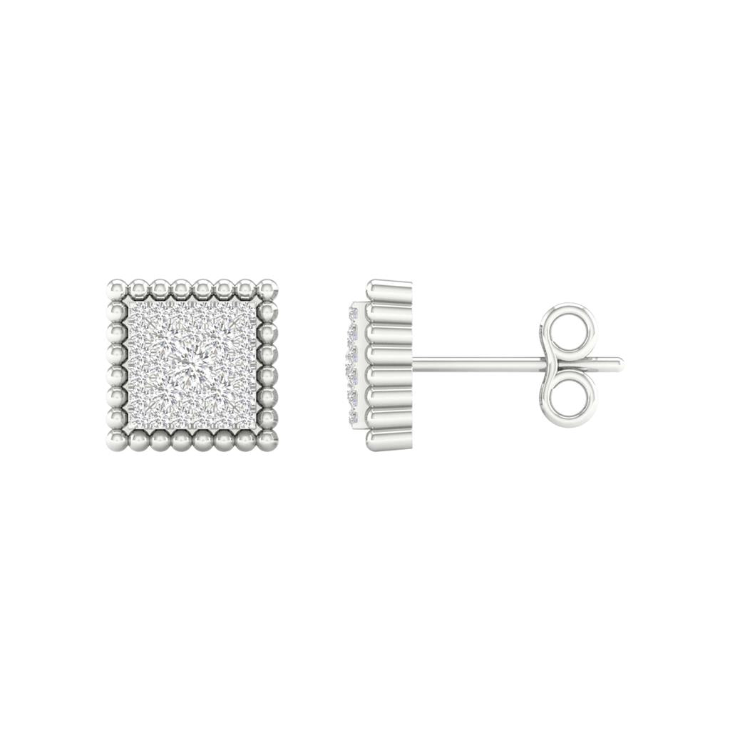 14k White Gold Round Diamond Square Earrings 1/4 Cttw