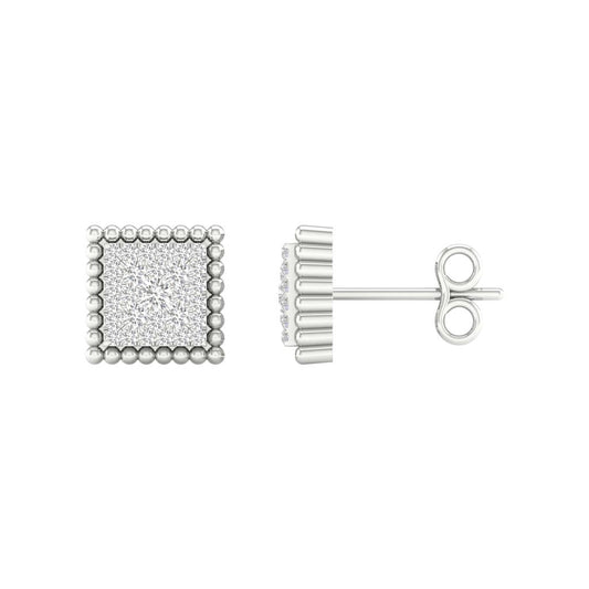 14k White Gold Round Diamond Square Earrings 1/4 Cttw