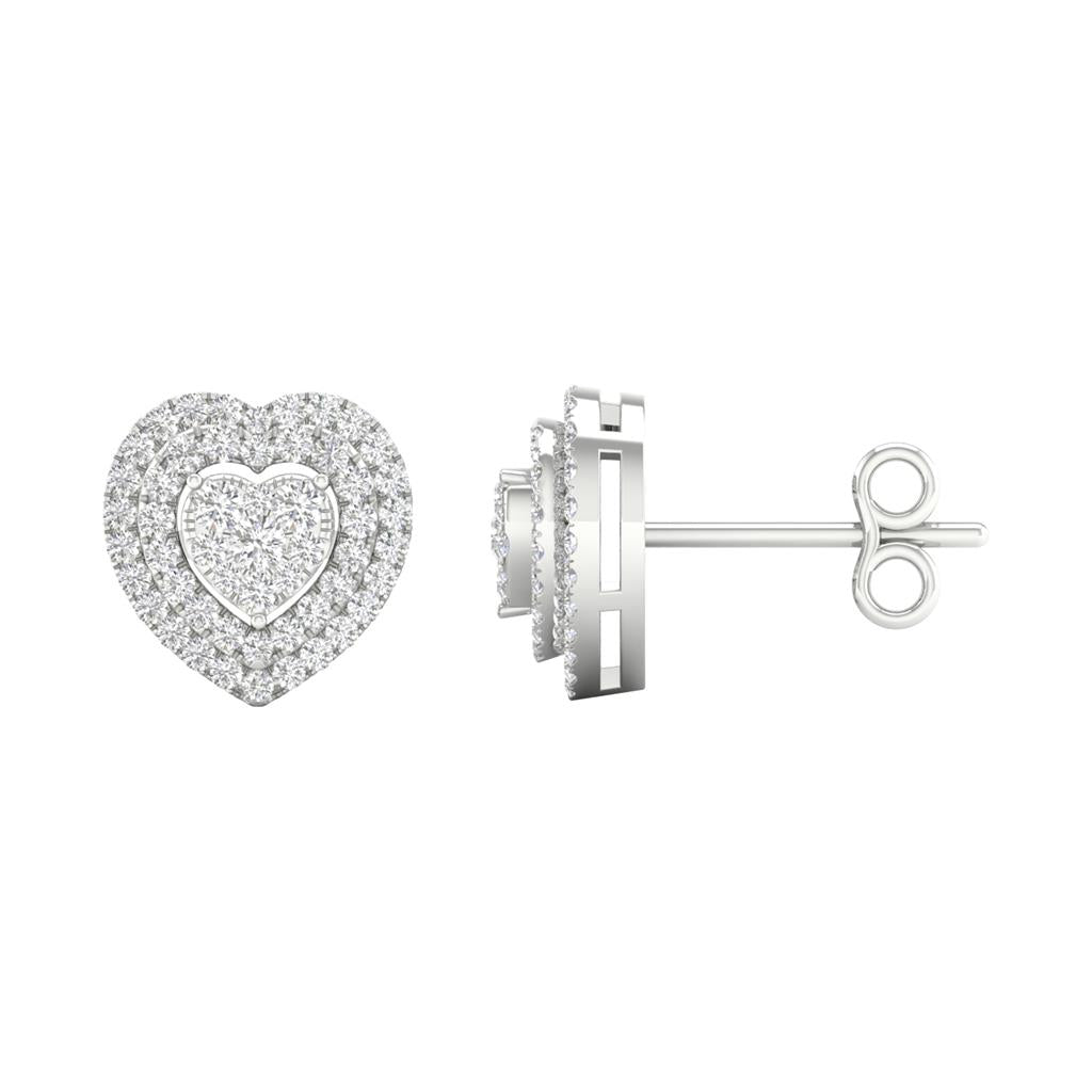 14k White Gold Round Diamond Heart Earrings 1/3 Cttw