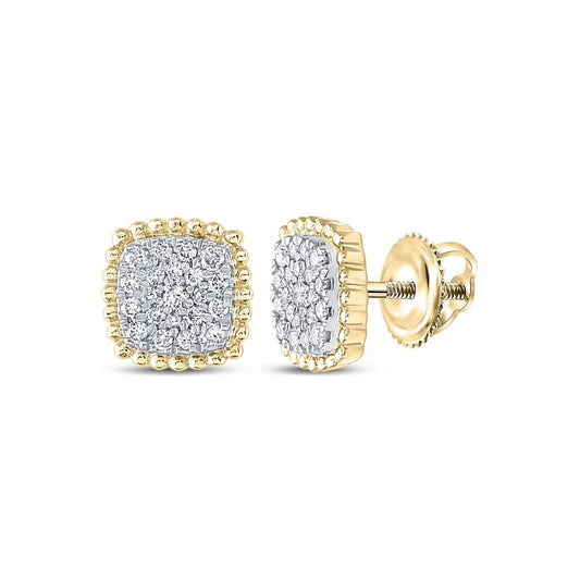 10k Yellow Gold Round Diamond Square Cluster Earrings 1/3 Cttw