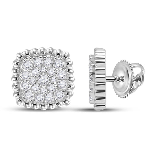 14k White Gold Round Diamond Square Cluster Earrings 1/3 Cttw
