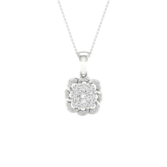 14k White Gold Round Diamond Flower Cluster Pendant 1/4 Cttw