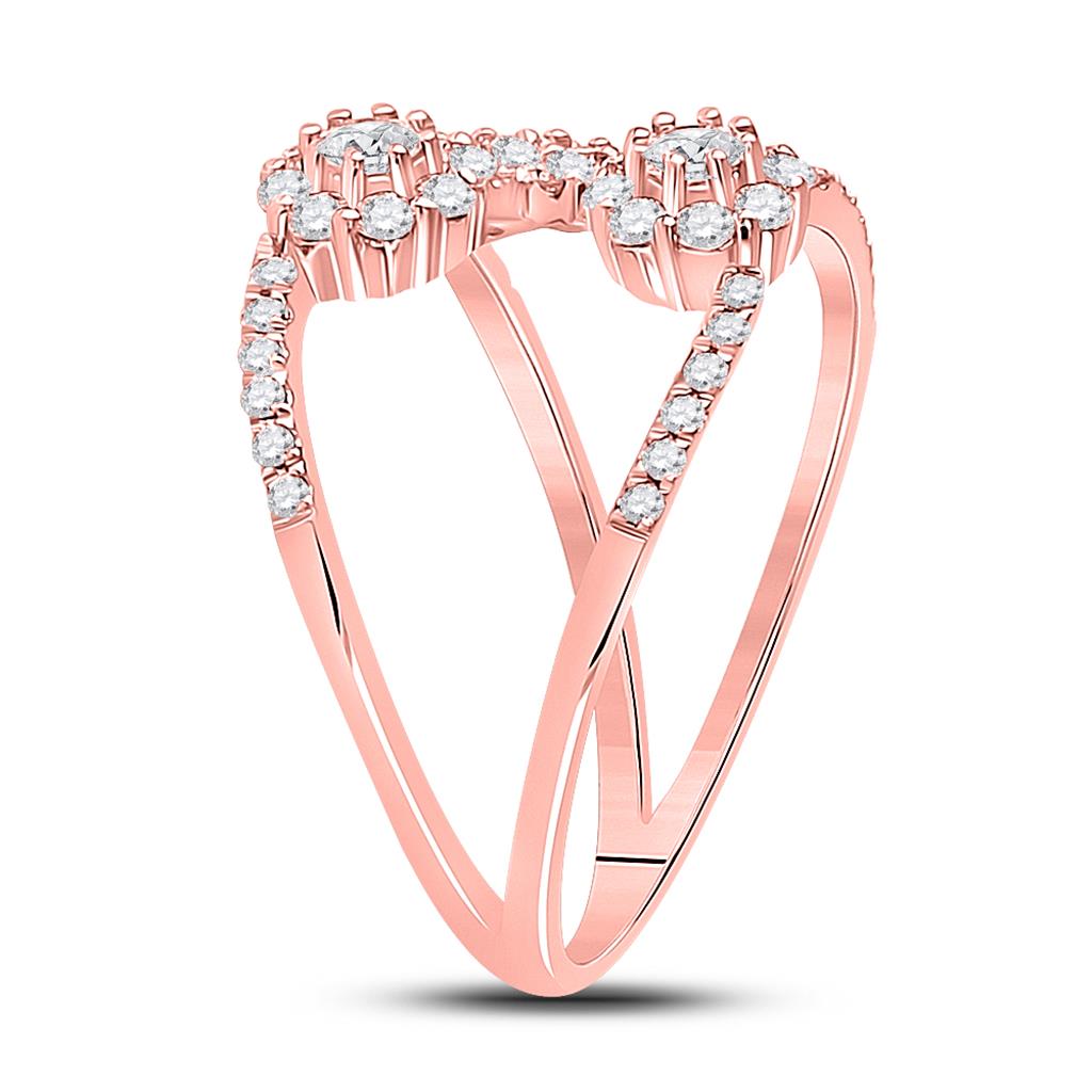 14k Rose Gold Round Diamond Modern Negative Space Band Ring 3/4 Cttw