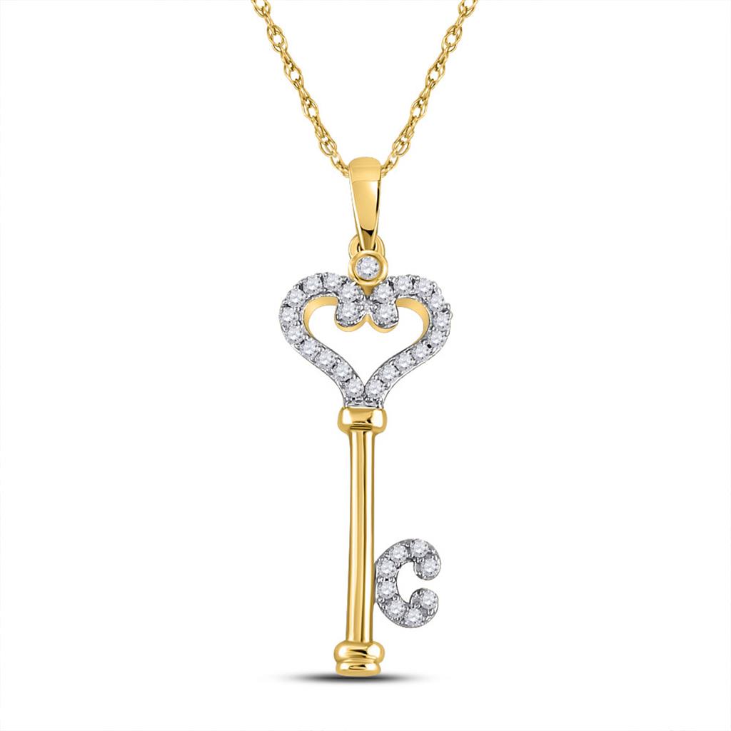 10k Yellow Gold Round Diamond Key Pendant 1/6 Cttw