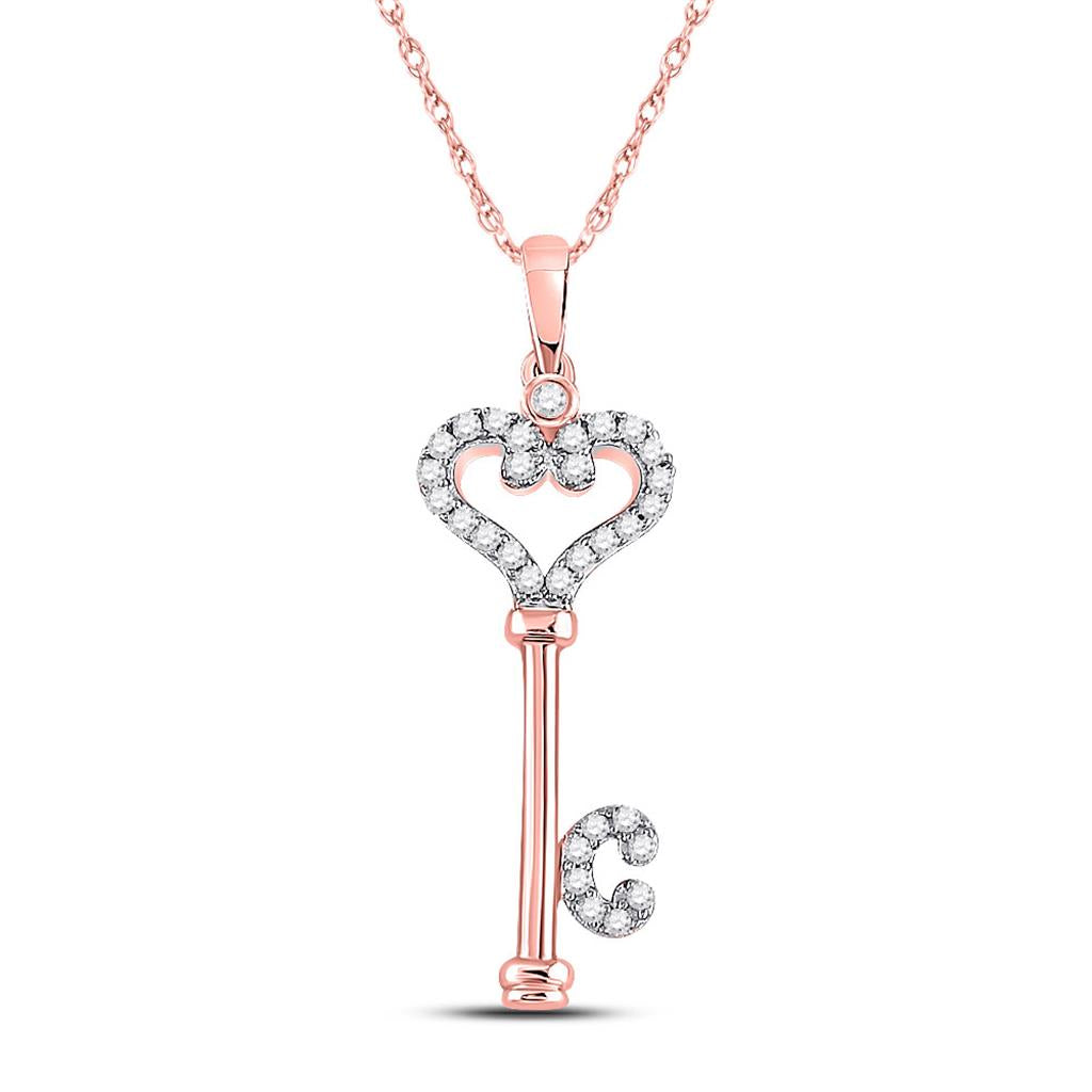 10k Rose Gold Round Diamond Key Pendant 1/6 Cttw