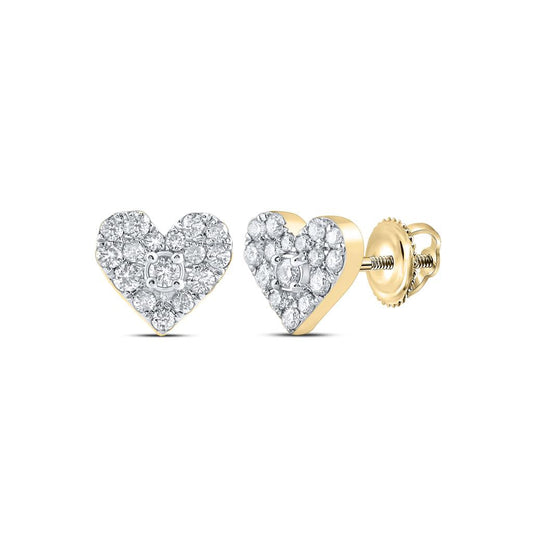 10k Yellow Gold Round Diamond Heart Earrings 1/3 Cttw