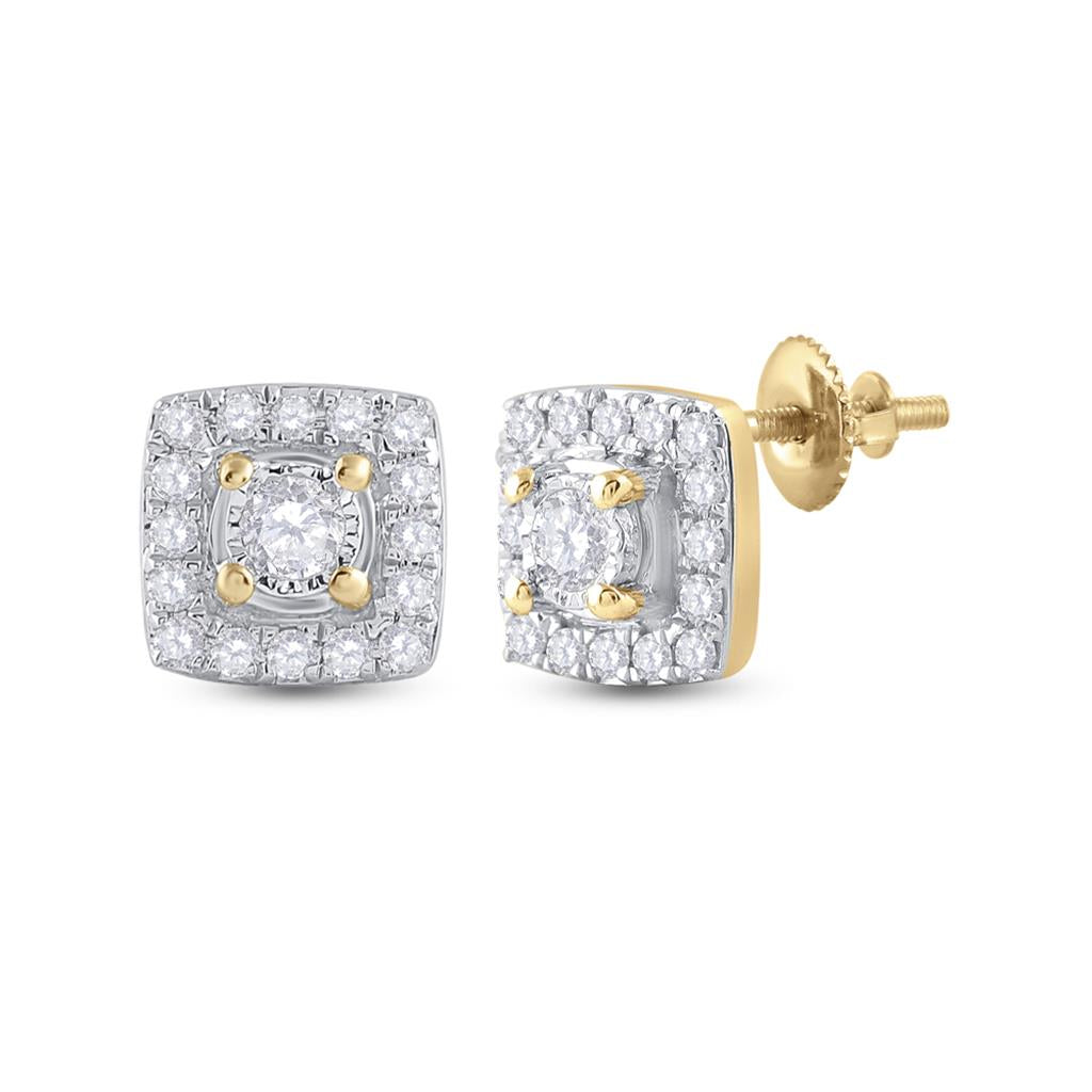 10k Yellow Gold Round Diamond Square Earrings 1/5 Cttw