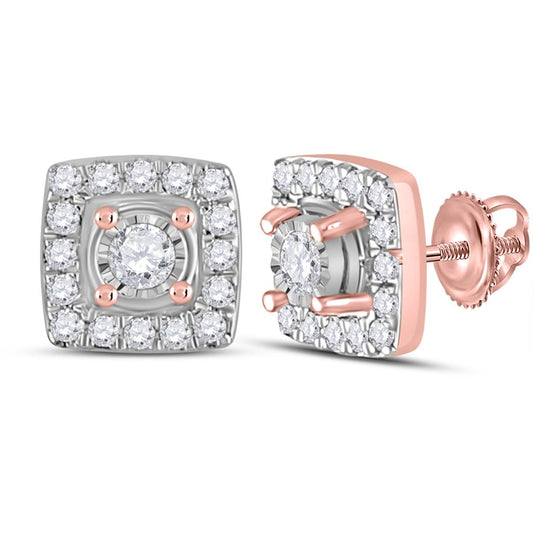 10k Rose Gold Round Diamond Square Earrings 1/5 Cttw