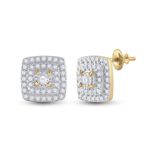 10k Yellow Gold Round Diamond Square Earrings 1/4 Cttw