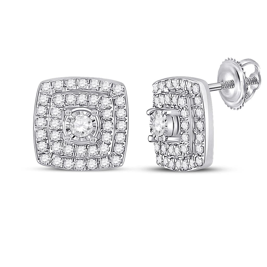 14k White Gold Round Diamond Square Earrings 1/4 Cttw