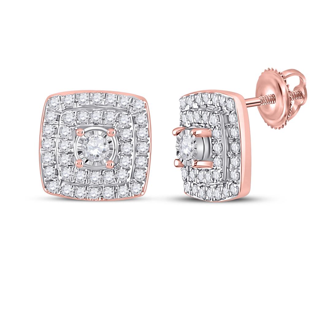 10k Rose Gold Round Diamond Square Earrings 1/4 Cttw