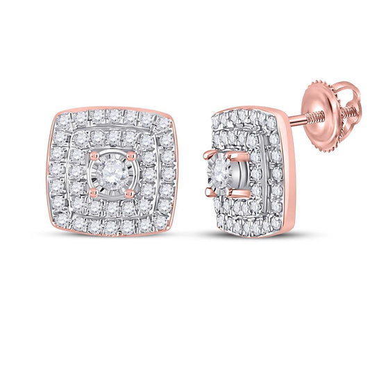 10k Rose Gold Round Diamond Square Earrings 1/4 Cttw