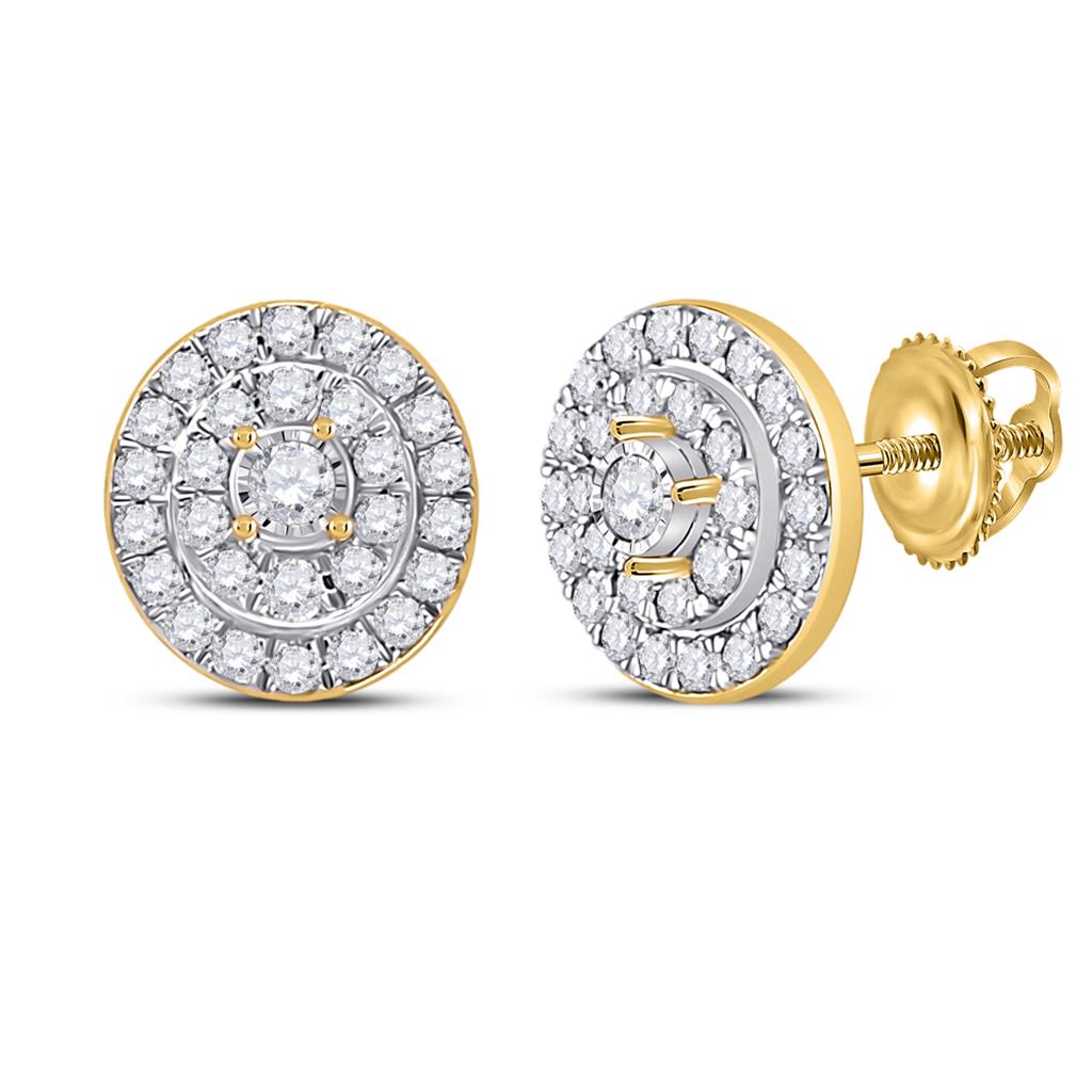 10k Yellow Gold Round Diamond Oval Earrings 1/3 Cttw