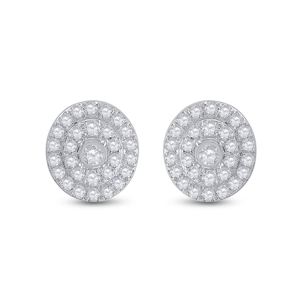 14k White Gold Round Diamond Oval Earrings 1/3 Cttw