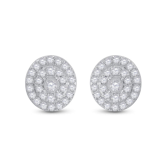 14k White Gold Round Diamond Oval Earrings 1/3 Cttw
