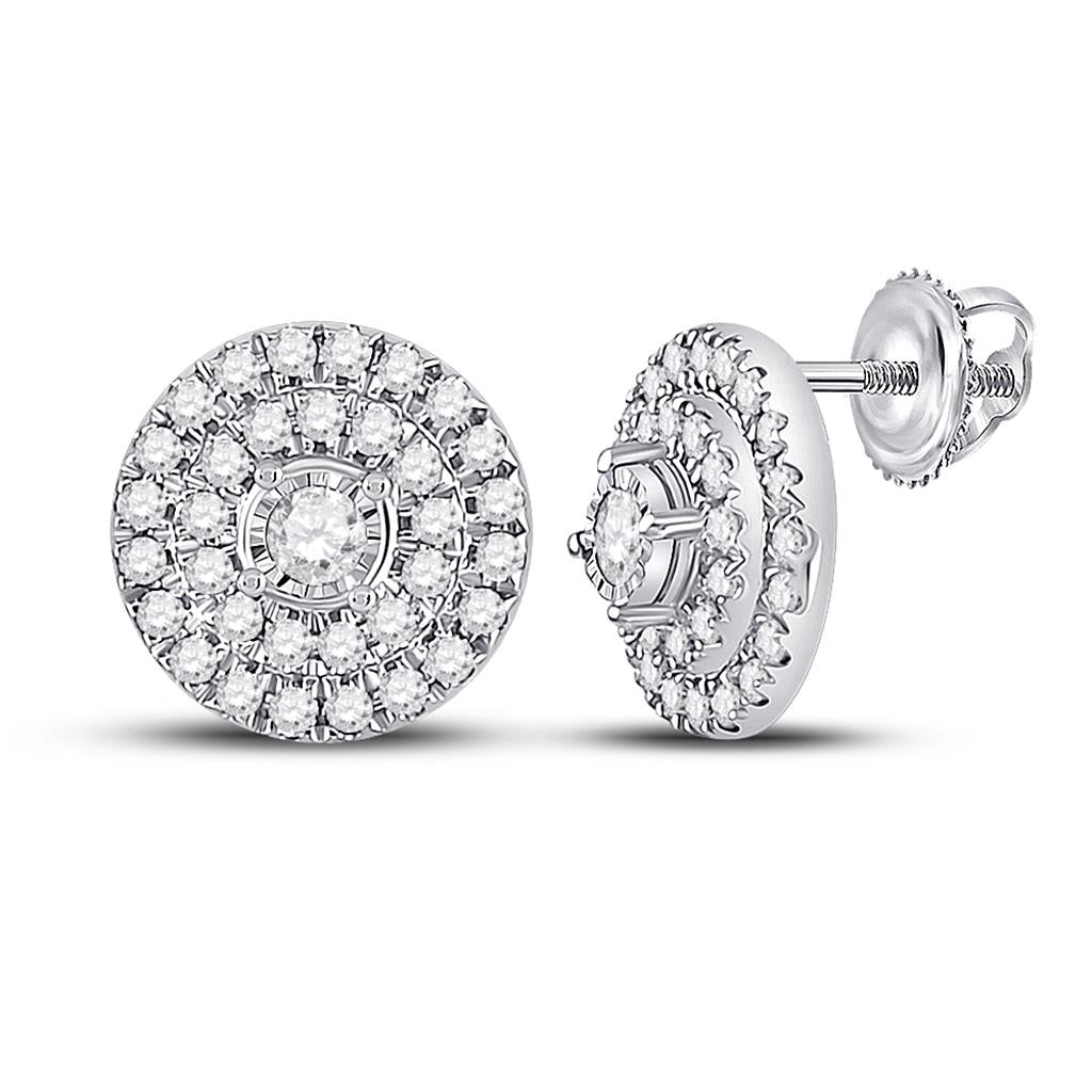 14k White Gold Round Diamond Circle Earrings 1/4 Cttw