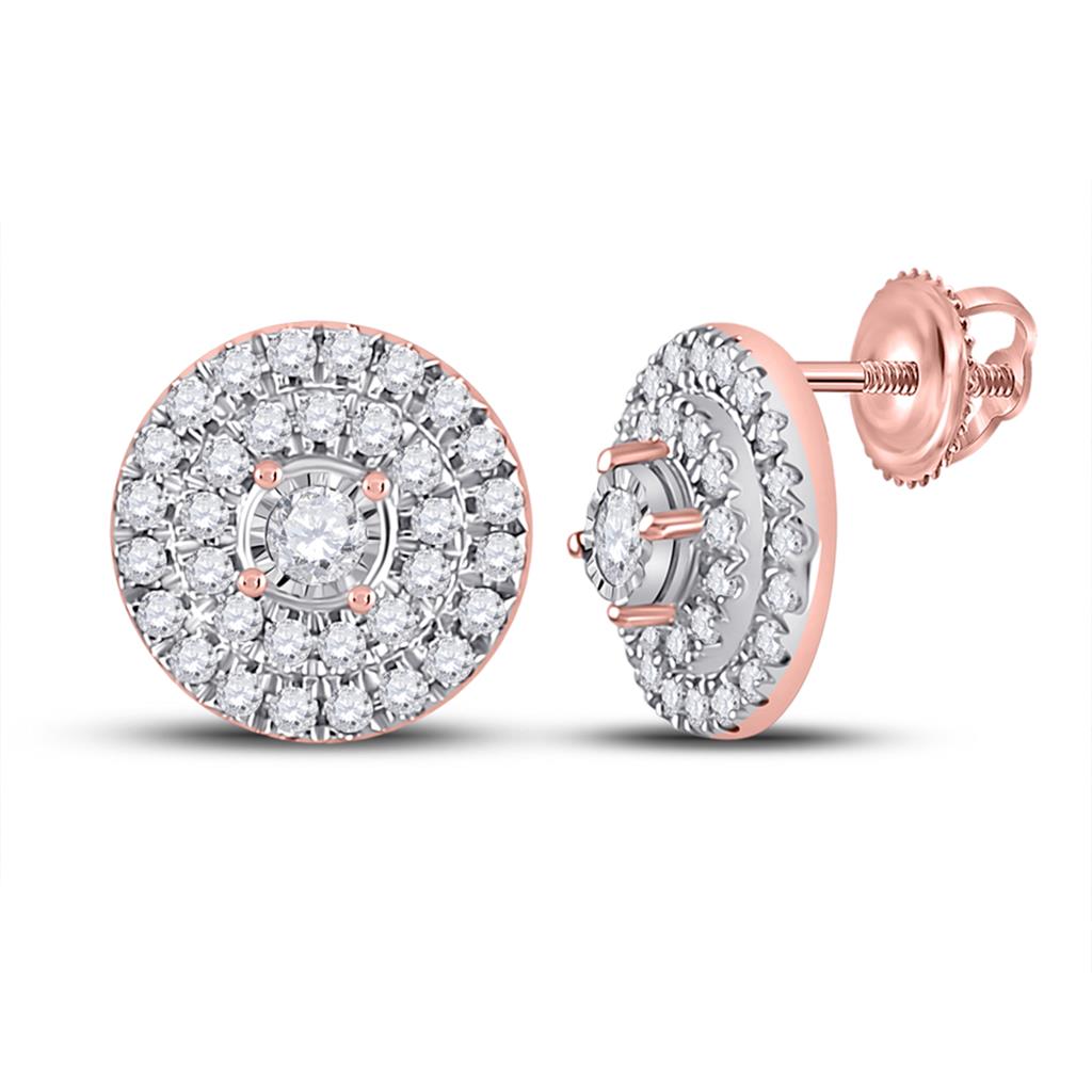 10k Rose Gold Round Diamond Circle Earrings 1/4 Cttw
