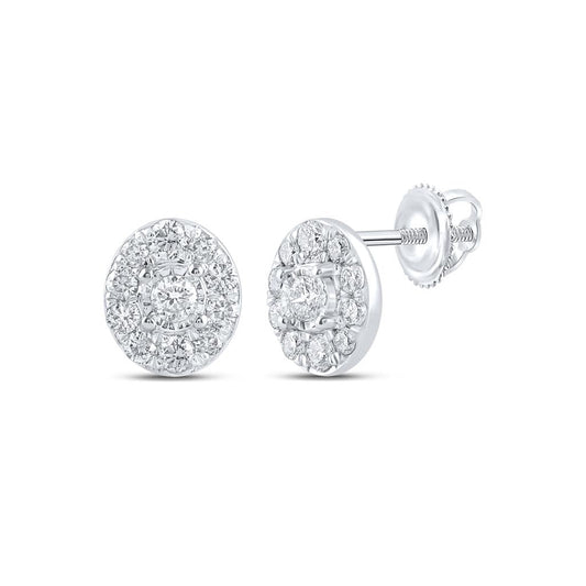14k White Gold Round Diamond Oval Earrings 1/3 Cttw