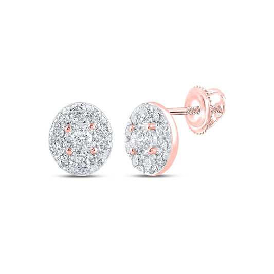 10k Rose Gold Round Diamond Oval Earrings 1/3 Cttw