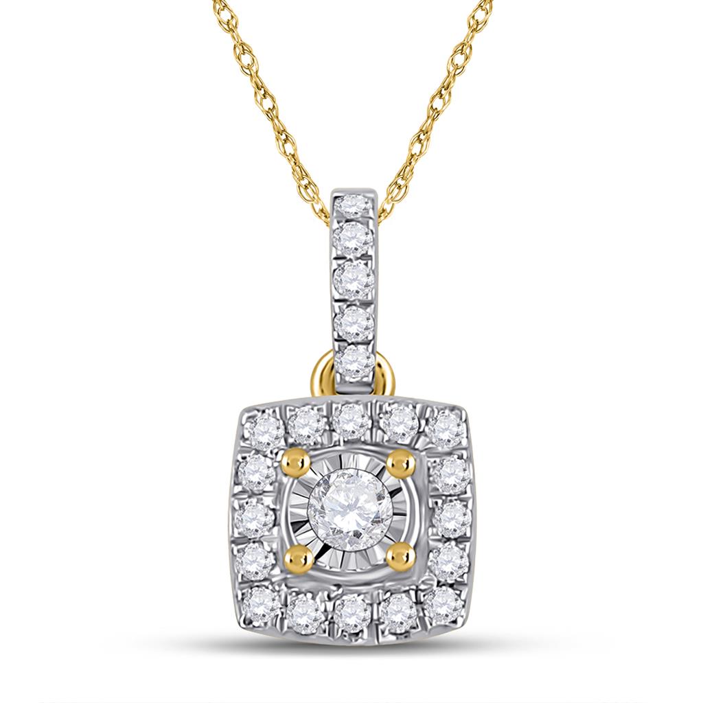 10k Yellow Gold Round Diamond Square Pendant 1/6 Cttw