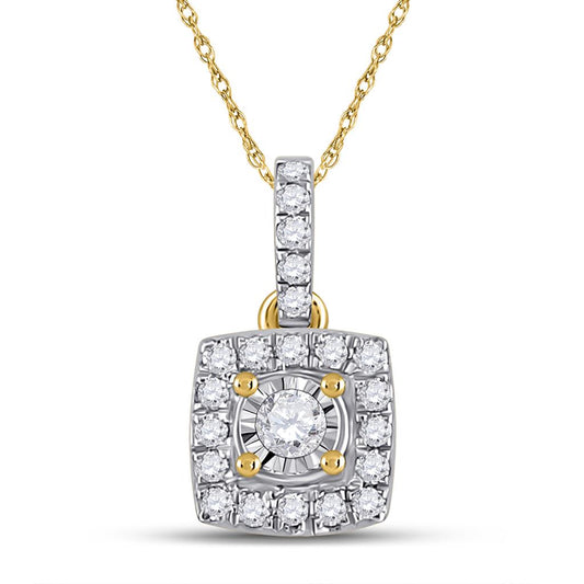 10k Yellow Gold Round Diamond Square Pendant 1/6 Cttw