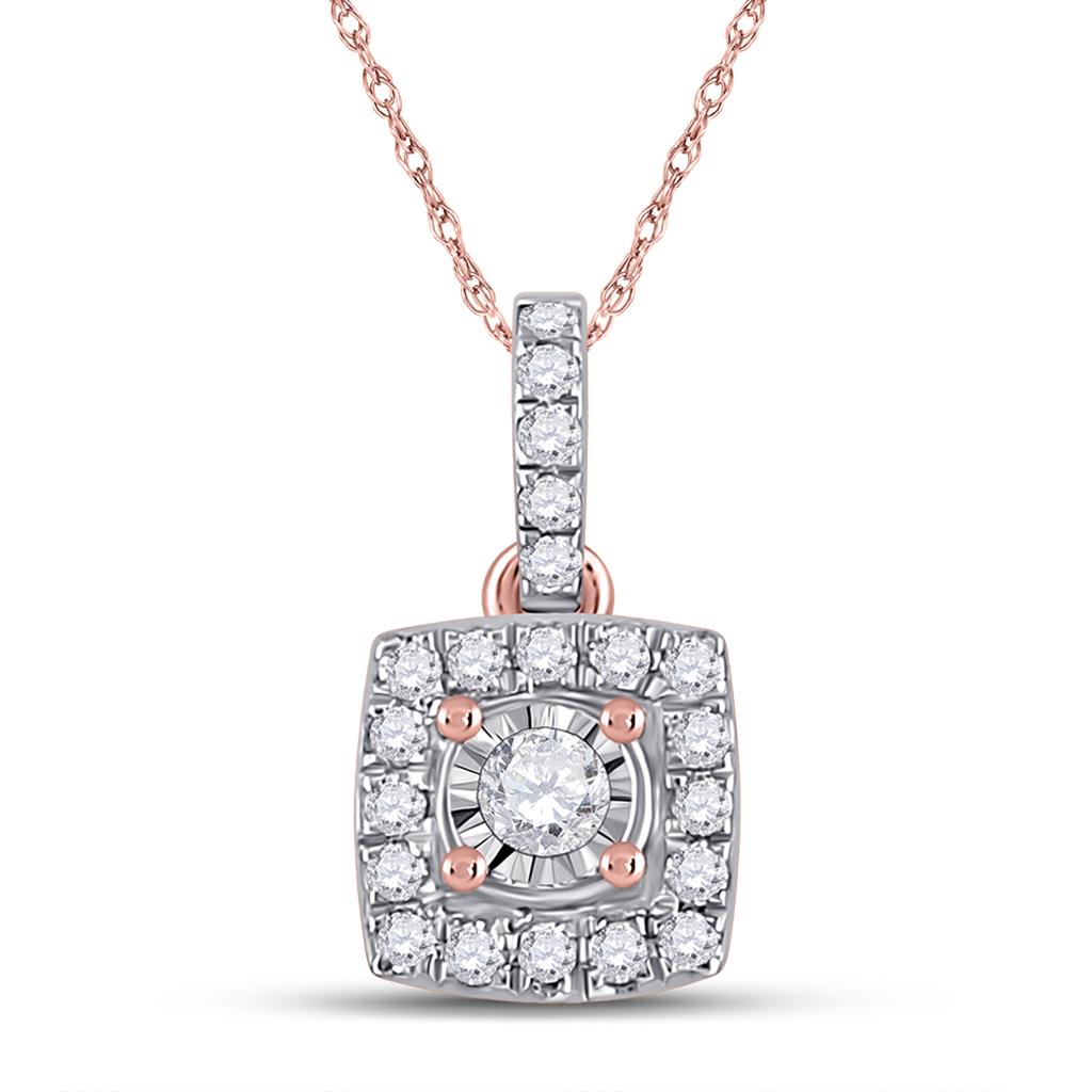 10k Rose Gold Round Diamond Square Pendant 1/6 Cttw