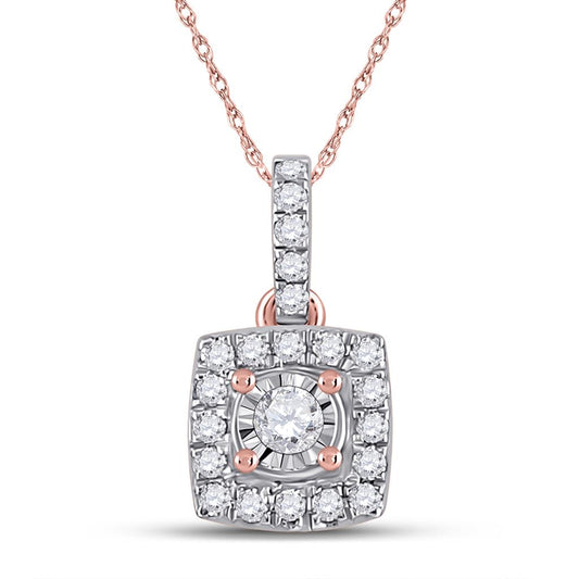 10k Rose Gold Round Diamond Square Pendant 1/6 Cttw